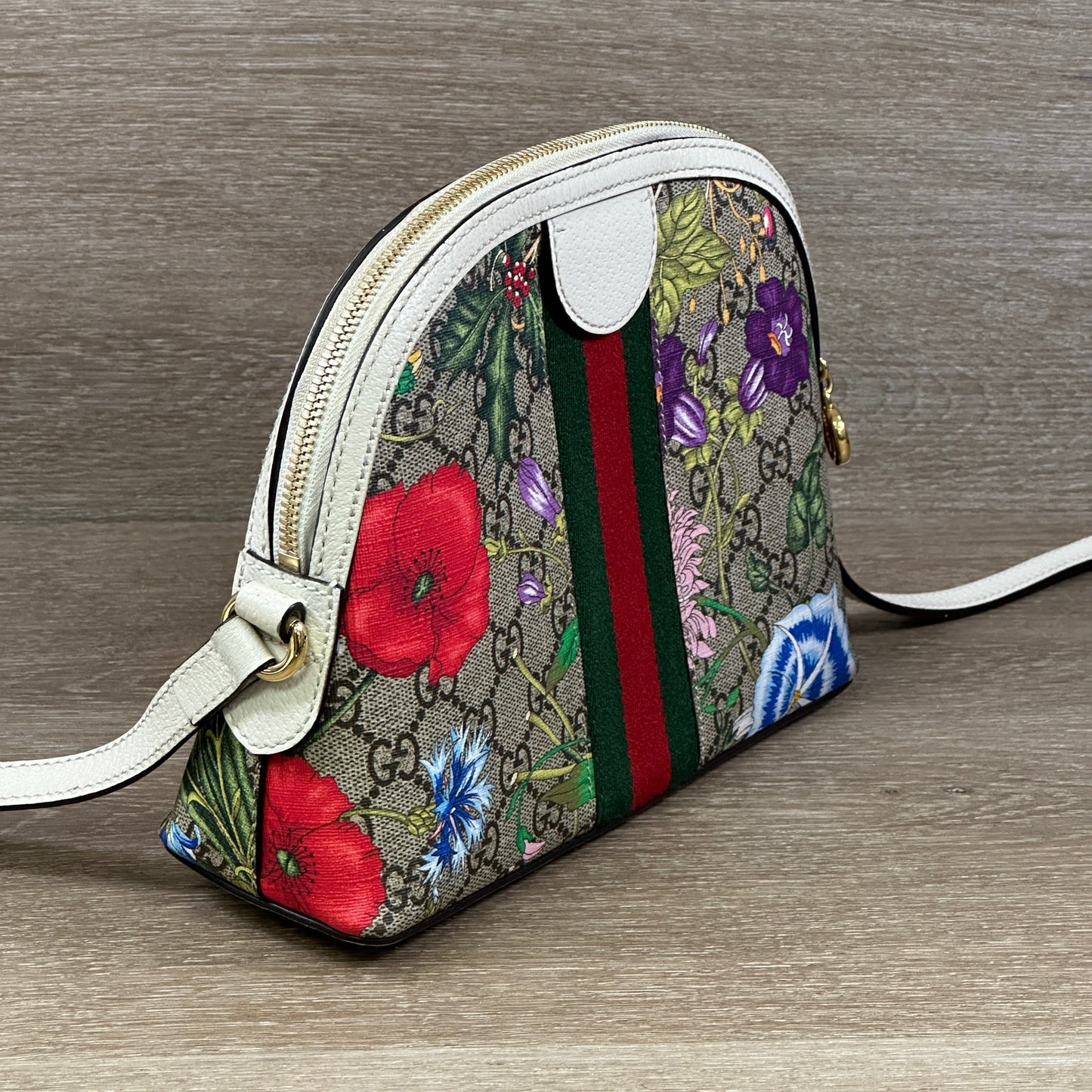 Gucci Ophidia Dome Shoulder Bag Flora GG Coated Canvas Small