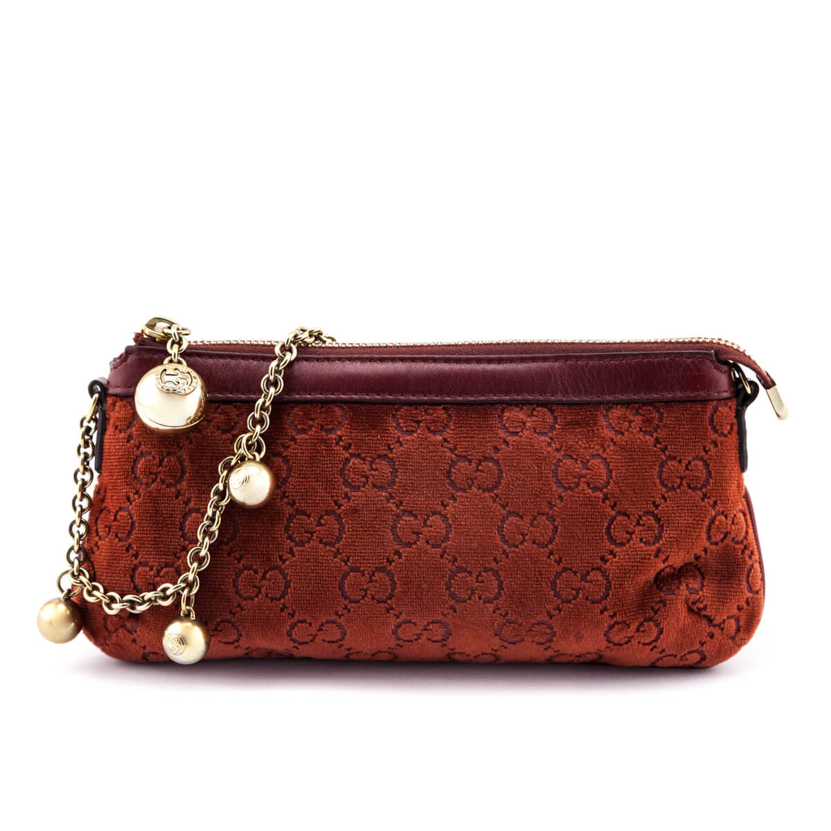 Gucci Orange Velvet GG Monogram Pochette