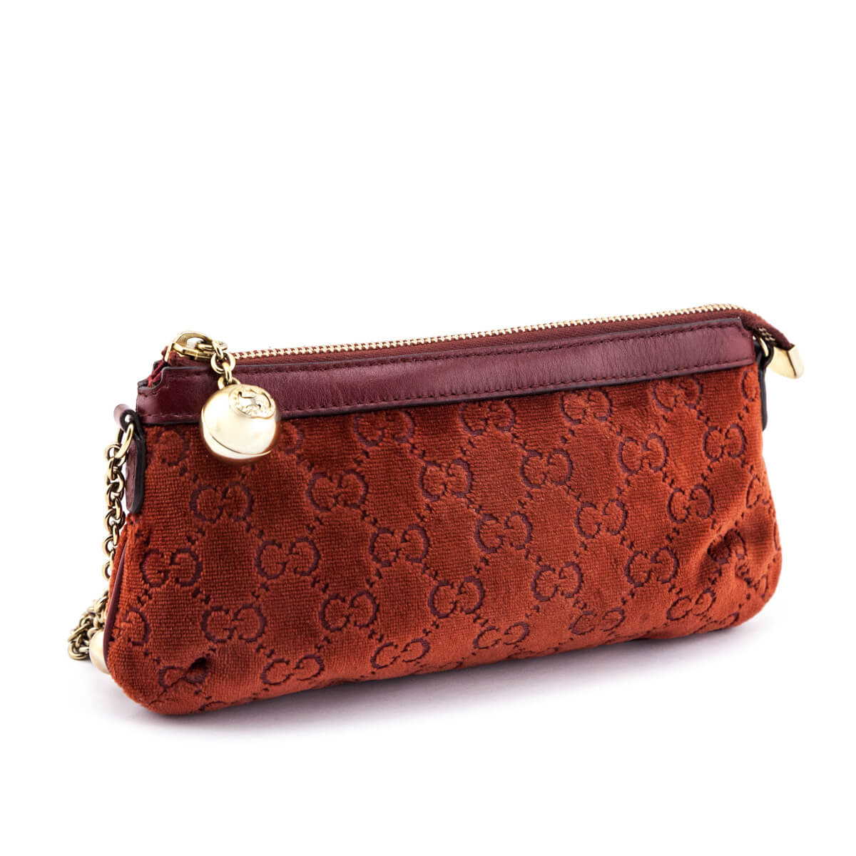 Gucci Orange Velvet GG Monogram Pochette