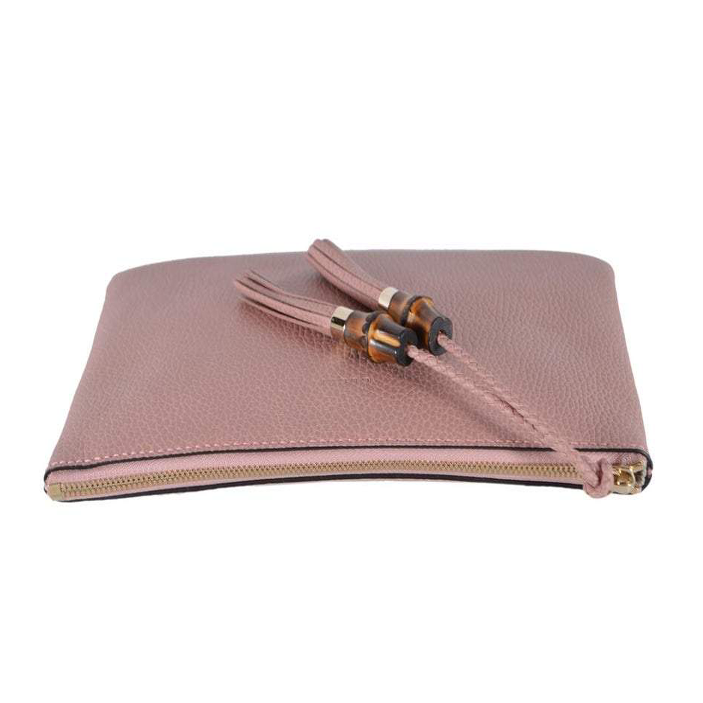 Gucci Zip Top Clutch Pouch with Bamboo Tassel Pull in Soft Pink