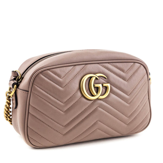 Gucci Porcelain Rose Calfskin Matelasse Small GG Marmont Chain Shoulder Bag