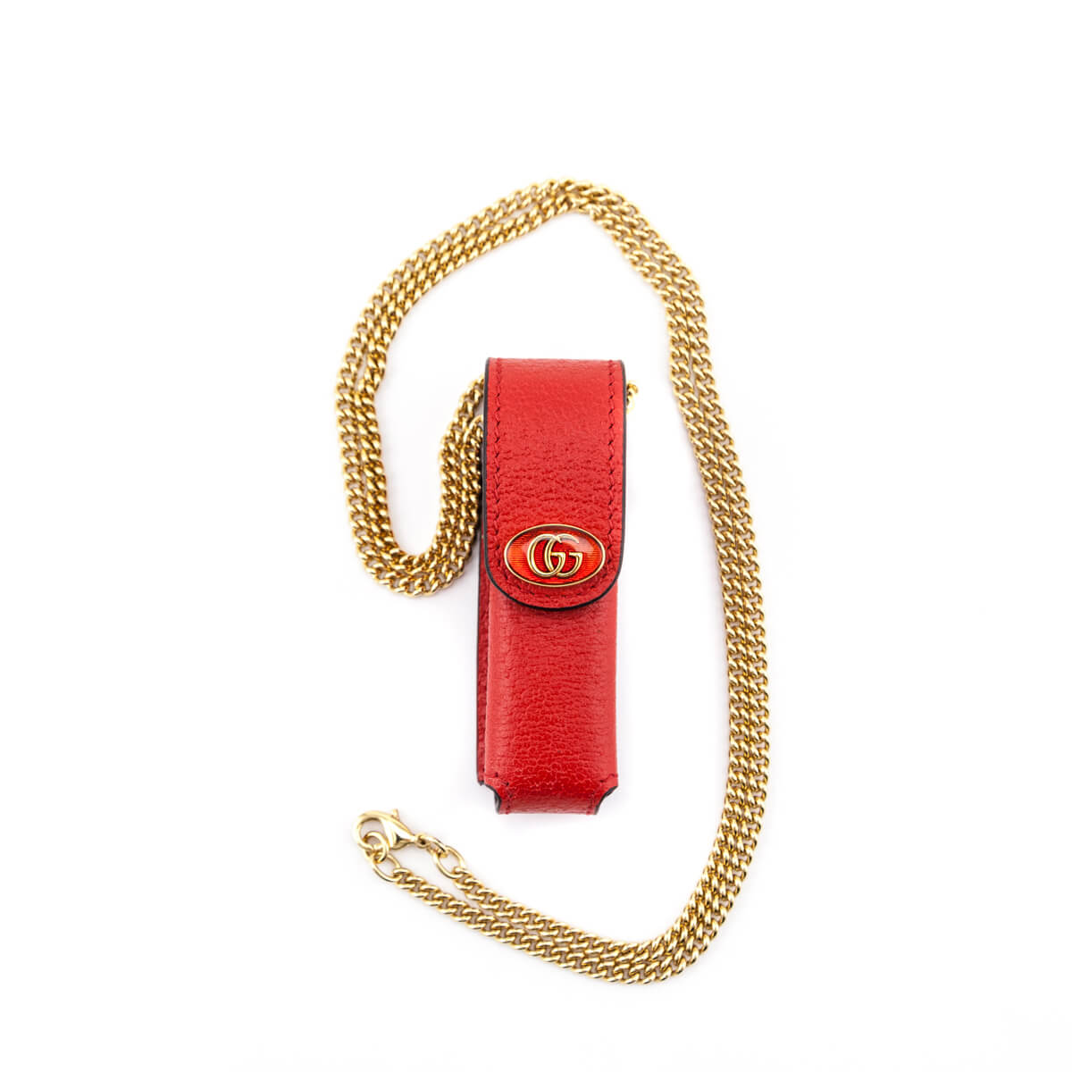 Gucci Red Leather Lipstick Case with Chain