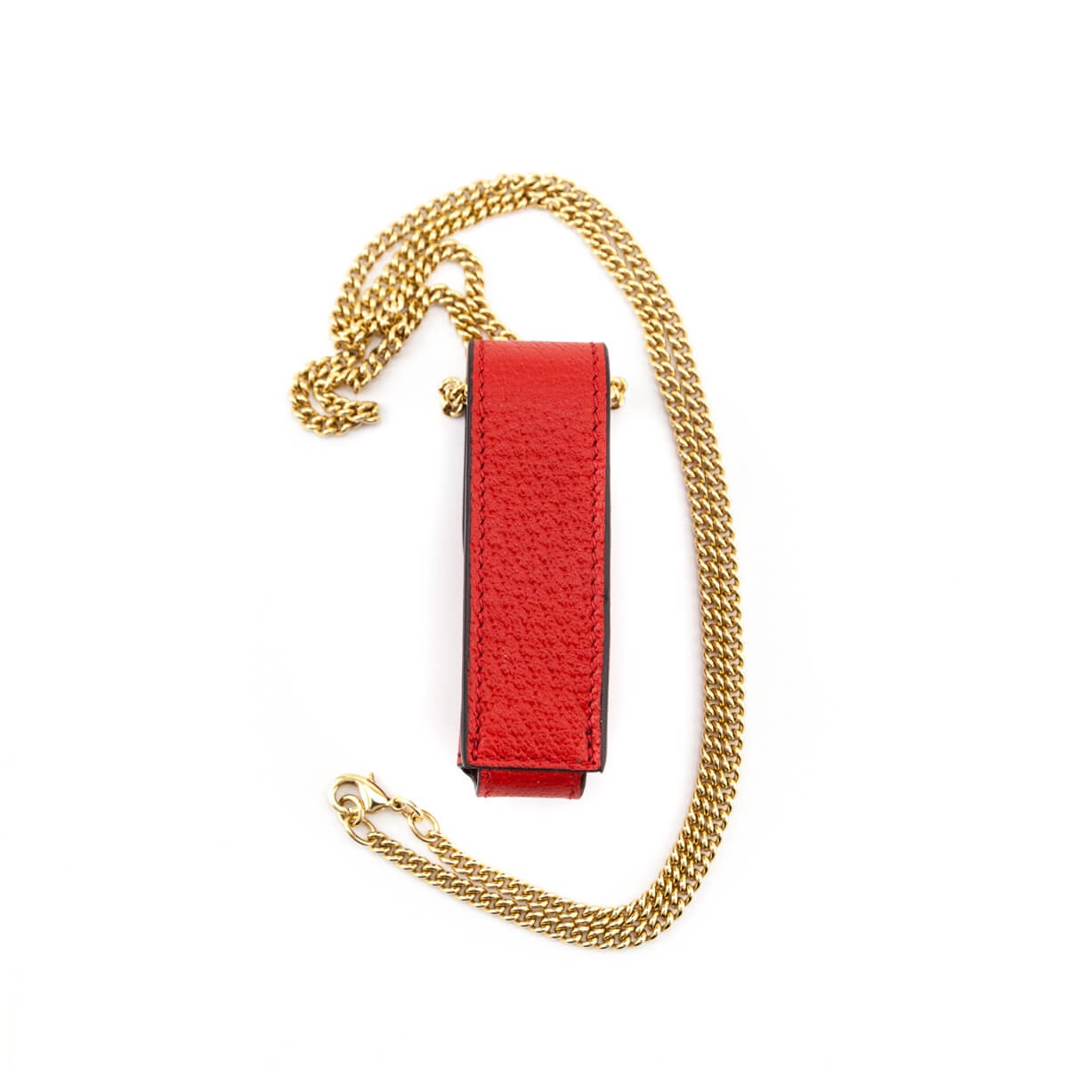 Gucci Red Leather Lipstick Case with Chain