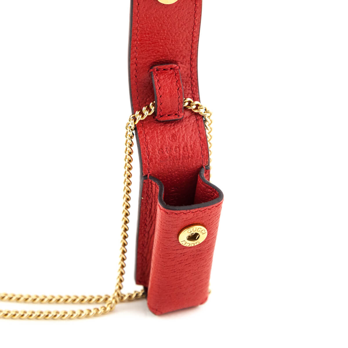 Gucci Red Leather Lipstick Case with Chain
