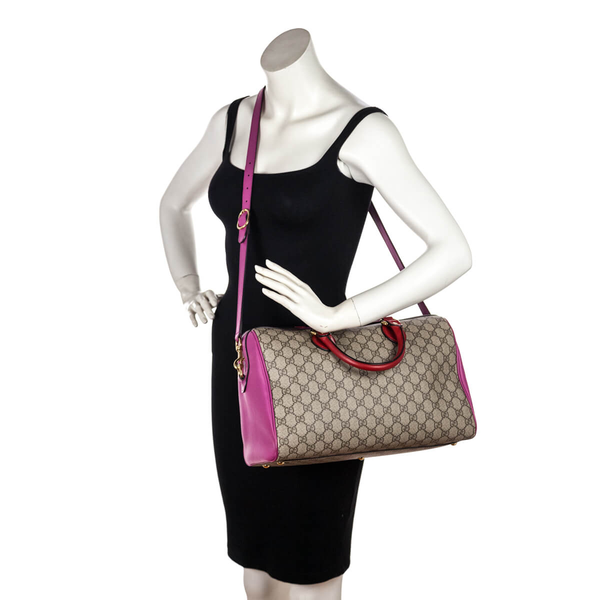 Gucci Red & Pink Supreme Boston Bag