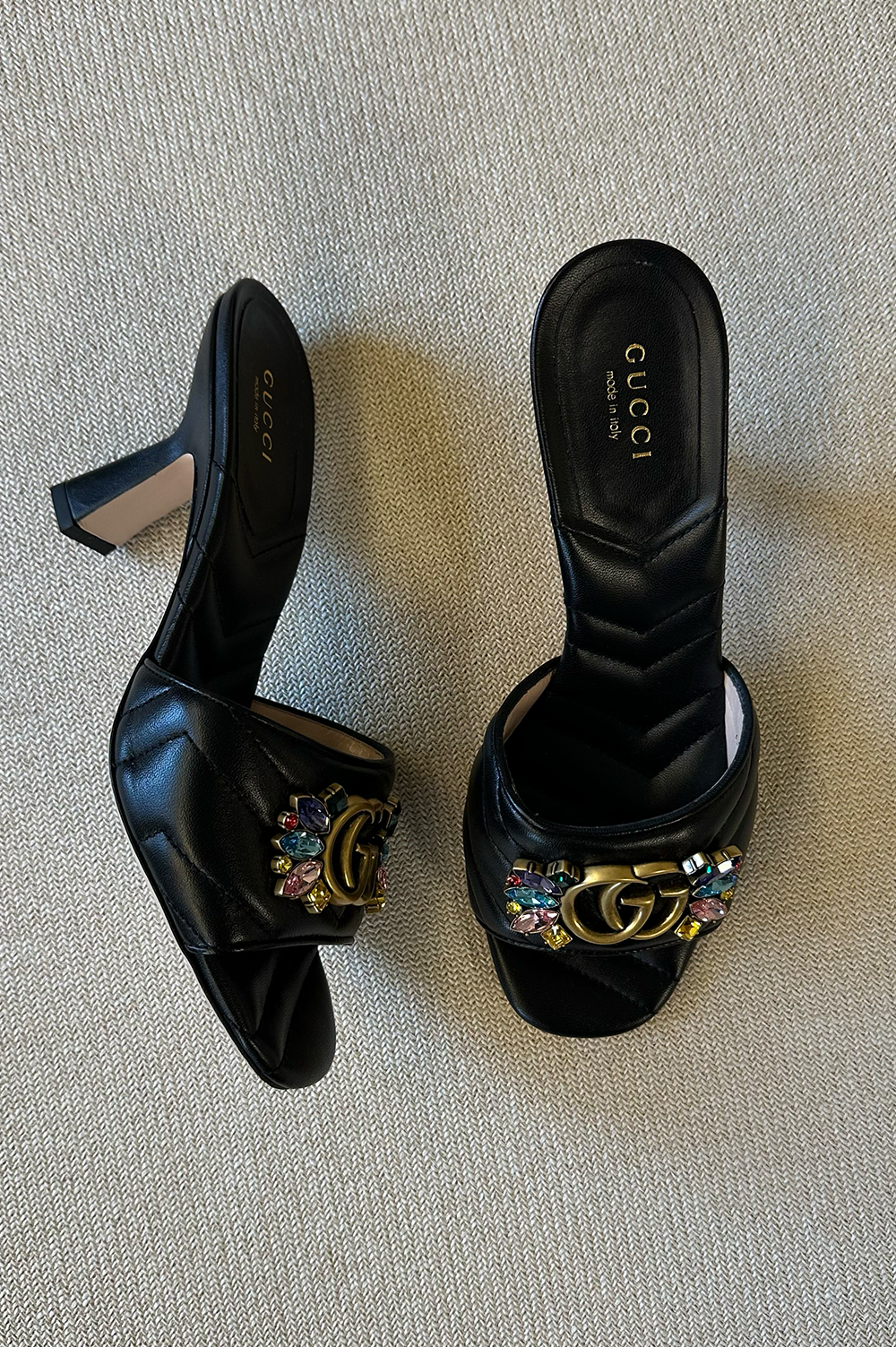 GUCCI Marmont Crystals Heels Black