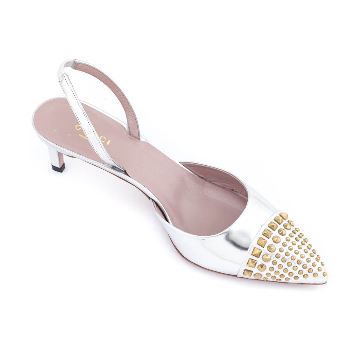 Gucci Silver & Gold-Studded Slingback Pumps Size US 9 | IT 39