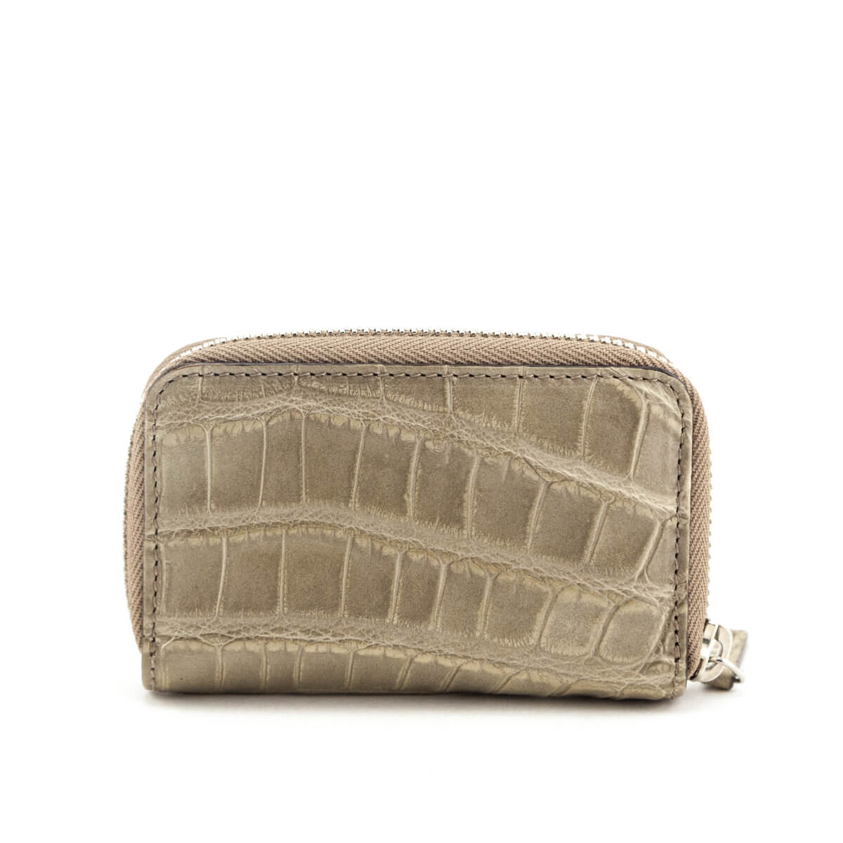 Gucci Taupe Crocodile Zip Around Card Case