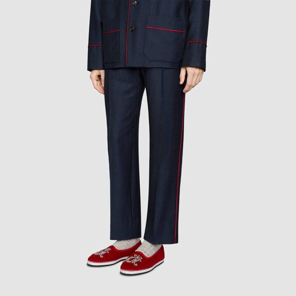 Gucci Men's Velvet Loafer With Am Appliqué In Red