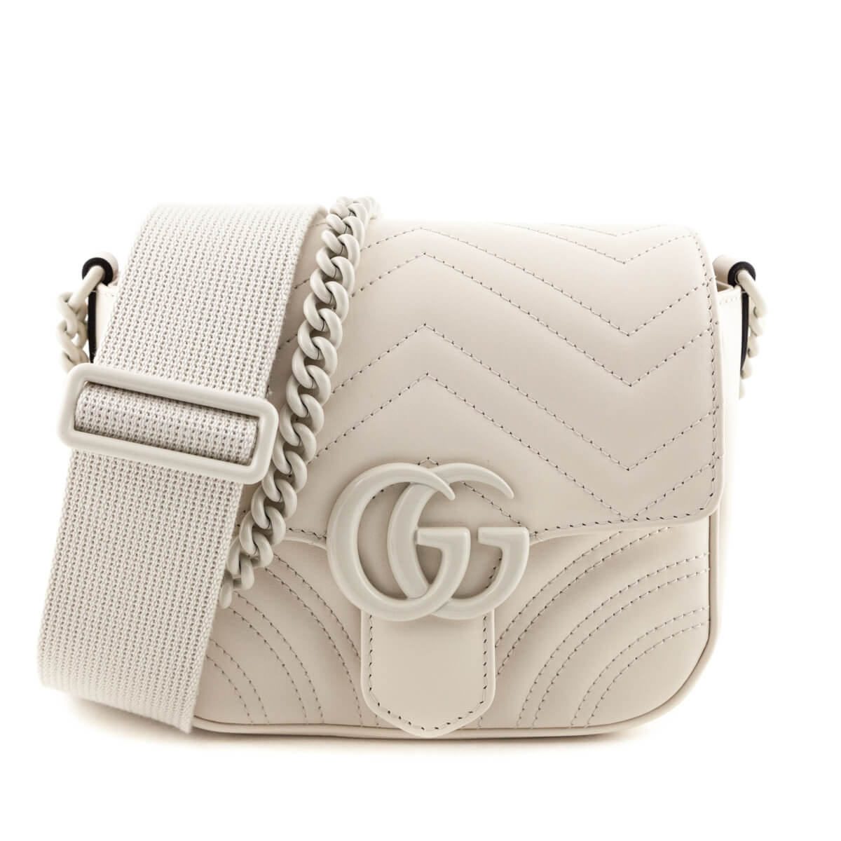 Gucci White Calfskin Matelasse Monochrome GG Marmont Bag