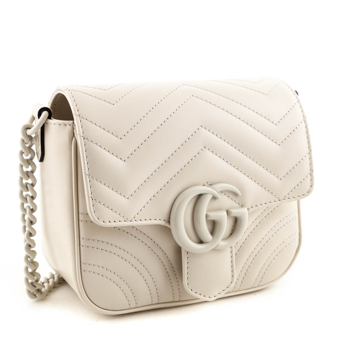 Gucci White Calfskin Matelasse Monochrome GG Marmont Bag