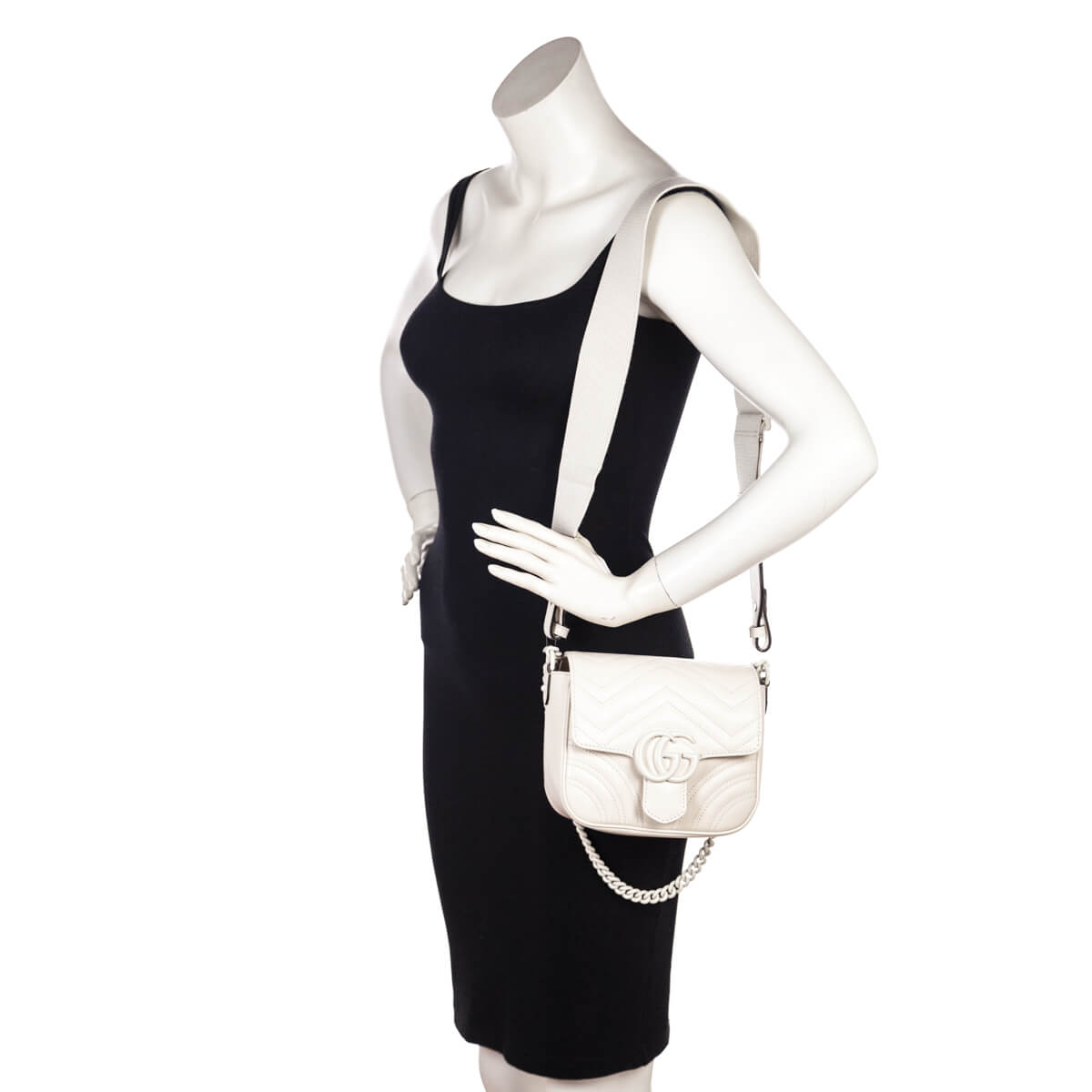 Gucci White Calfskin Matelasse Monochrome GG Marmont Bag