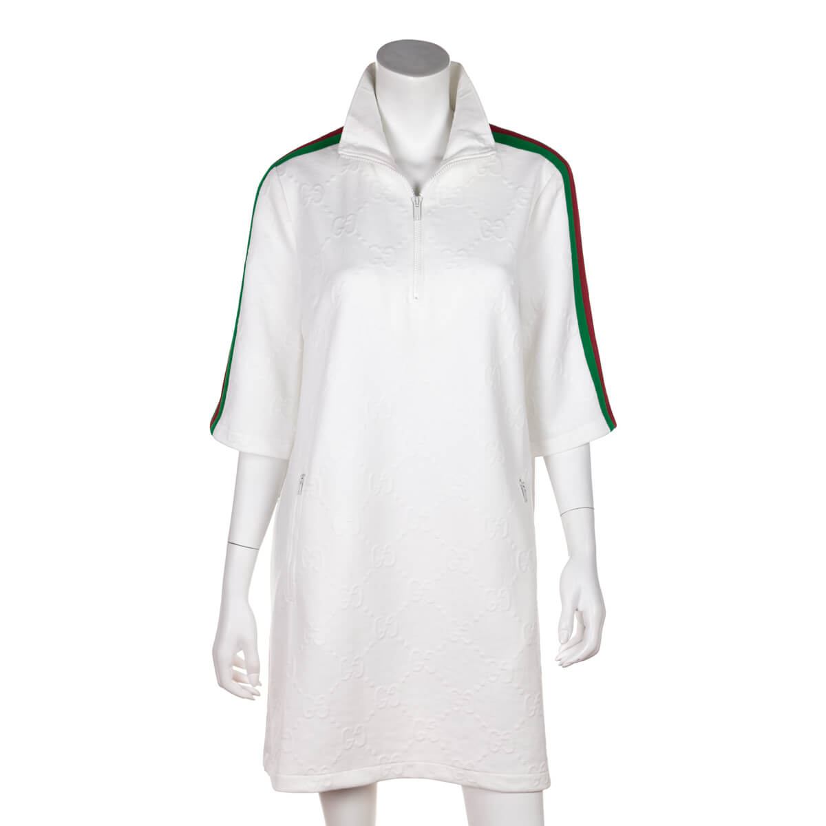 Gucci White Jersey GG Jacquard Dress Size L | US 8 | IT 44