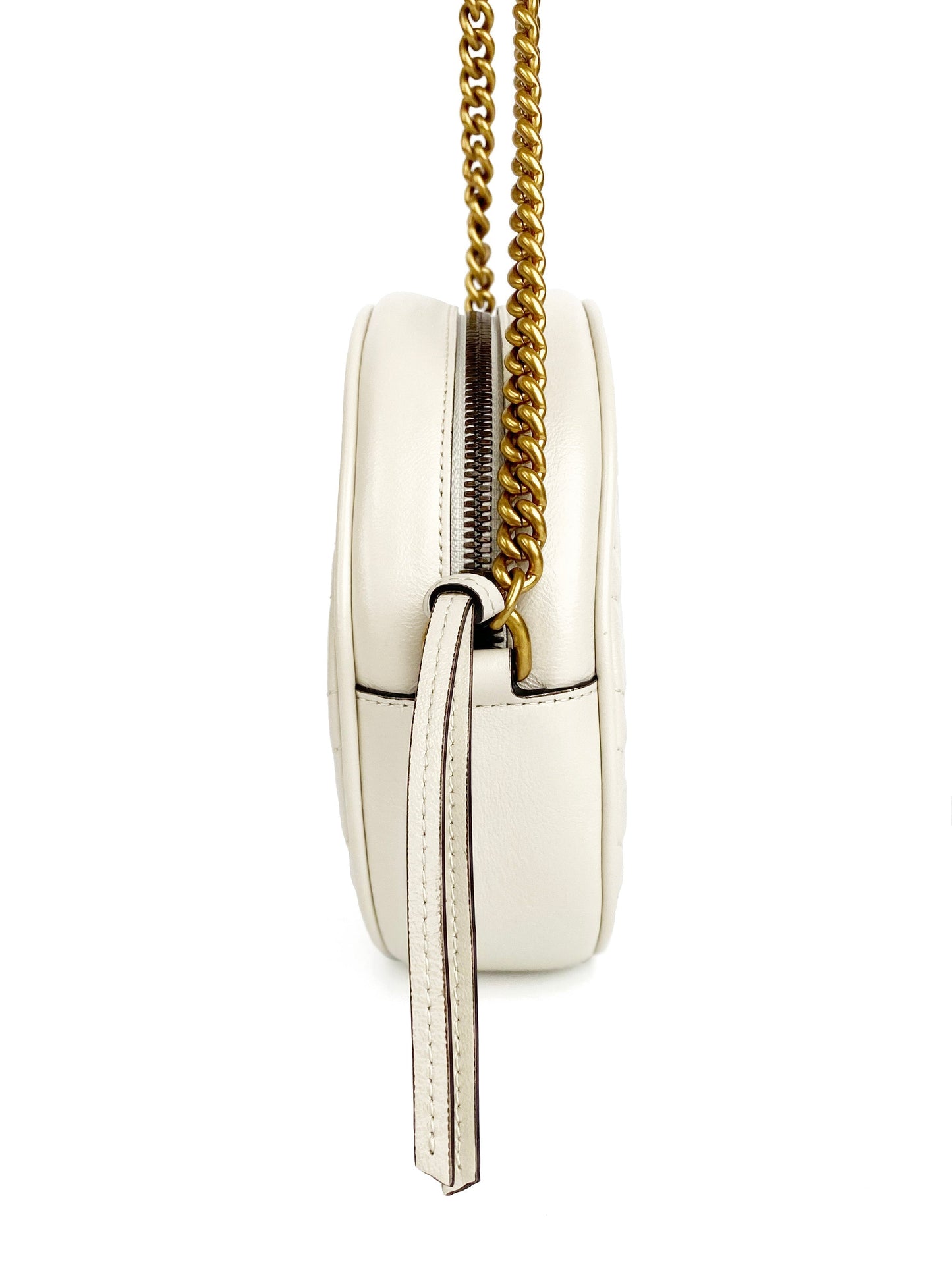 Gucci White Mini Round Marmont Shoulder Bag