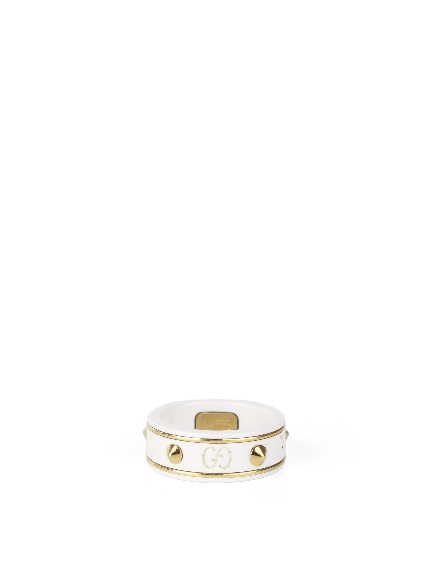 Gucci White/Gold Studded Ceramic Icon Ring