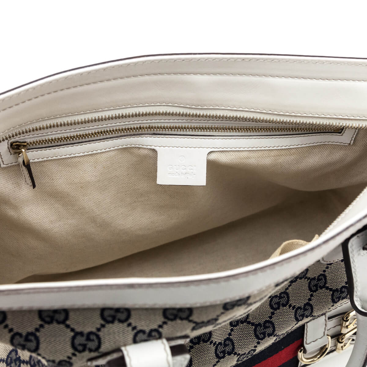 Gucci White & Navy Monogram Web Tote