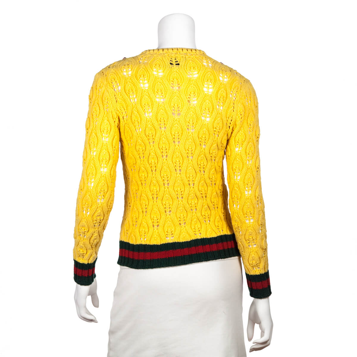 Gucci Yellow Wool Rose Embroidered Mink Pom Pom Crochet Cardigan Size XS