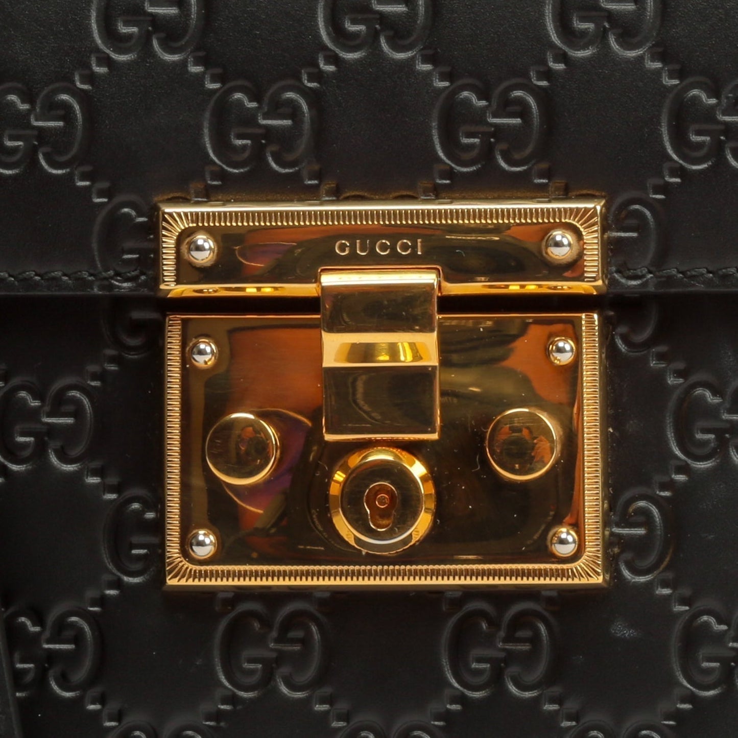 GUCCI Guccissima Top Handle Padlock Bag - Black