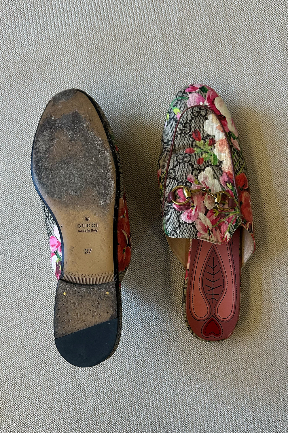 GUCCI Princetown Loafers Flowers Red