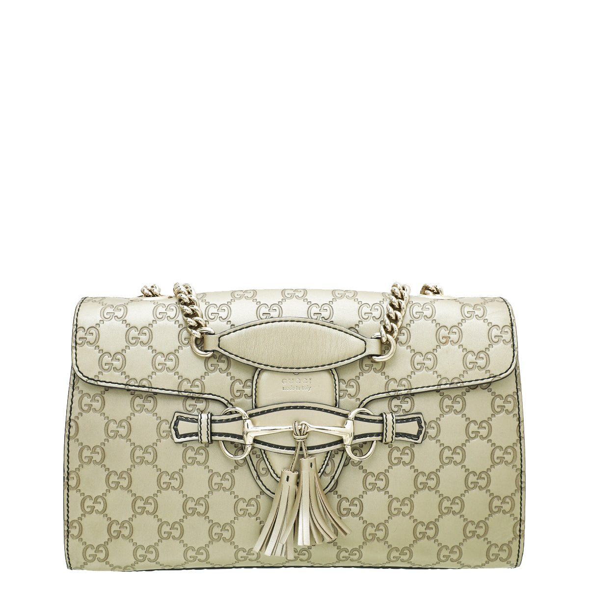 Gucci Metallic Champagne GG Guccissima Emily Medium Bag