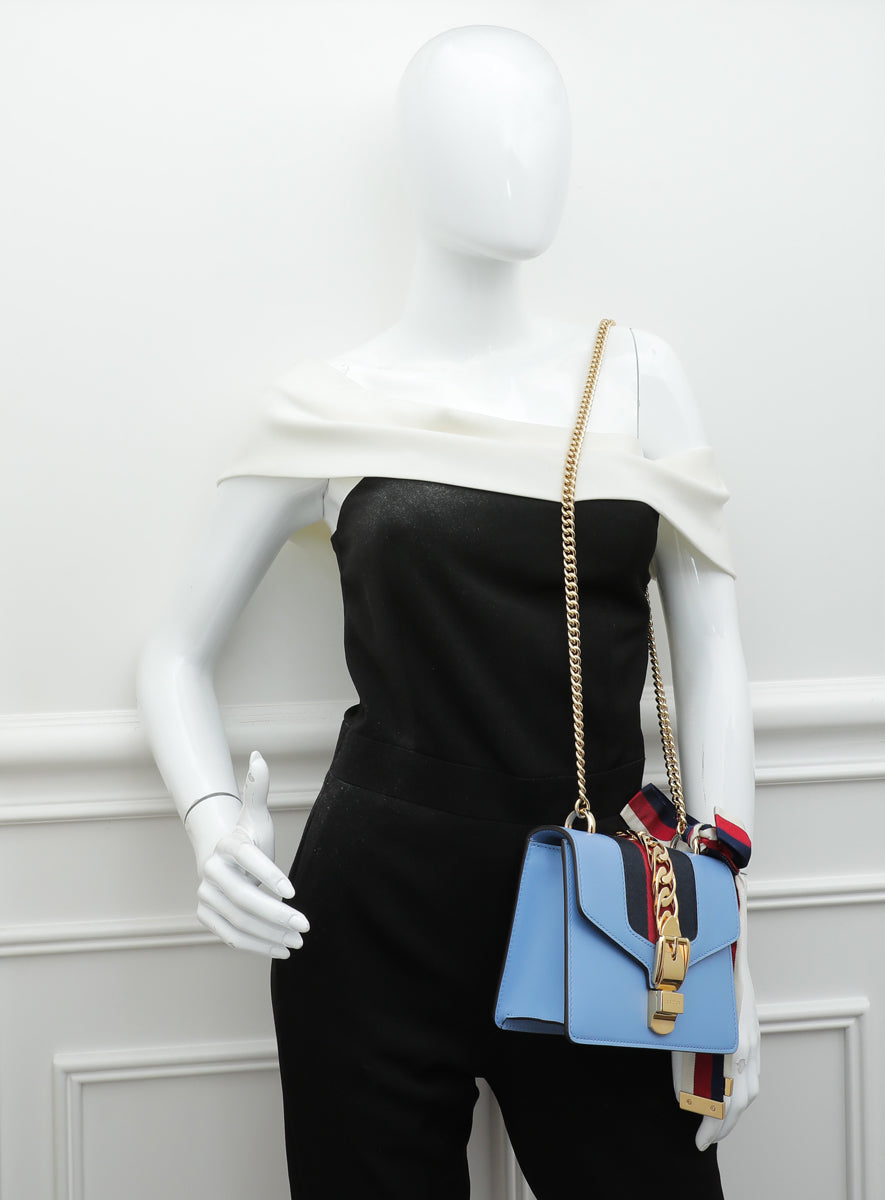 Gucci Blue Sylvie Mini Chain Flap Bag