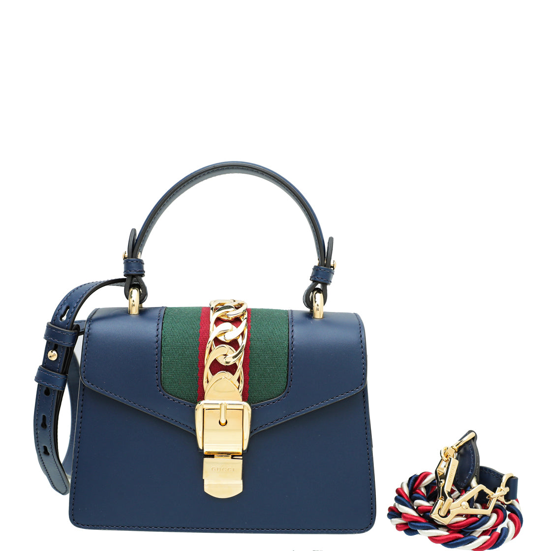 Gucci Navy Blue Sylvie Mini Top Handle Bag