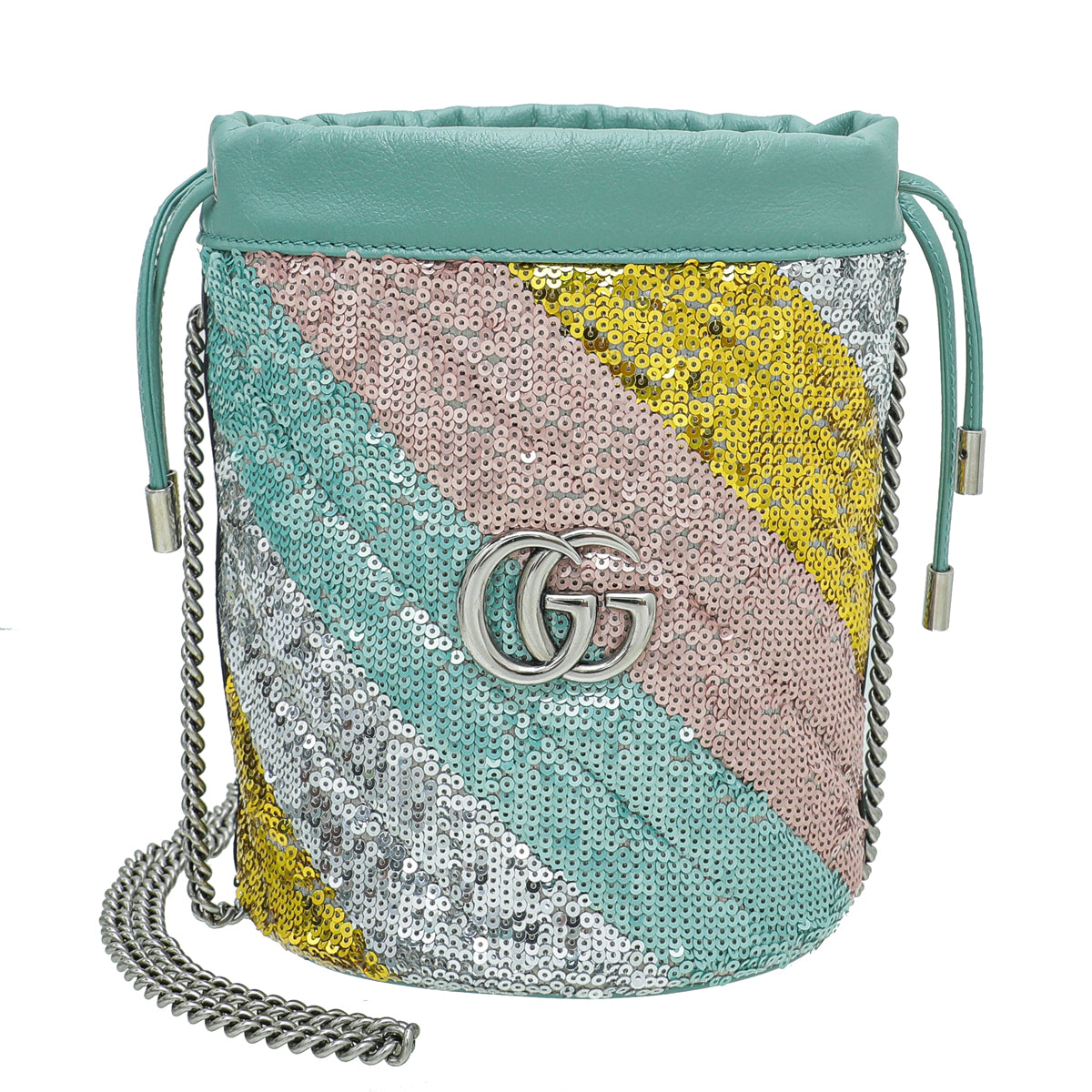 Gucci Mint Green GG Marmont Mini Sequin Bucket Bag
