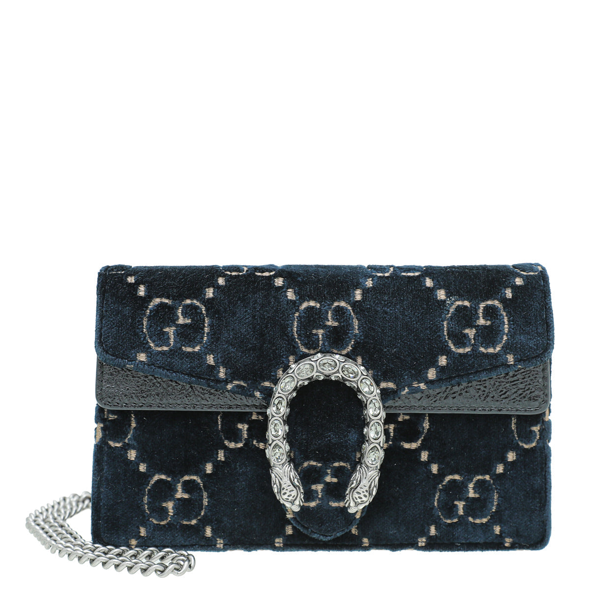 Gucci Navy Blue Velvet Crystal Dionysus Super Mini Bag