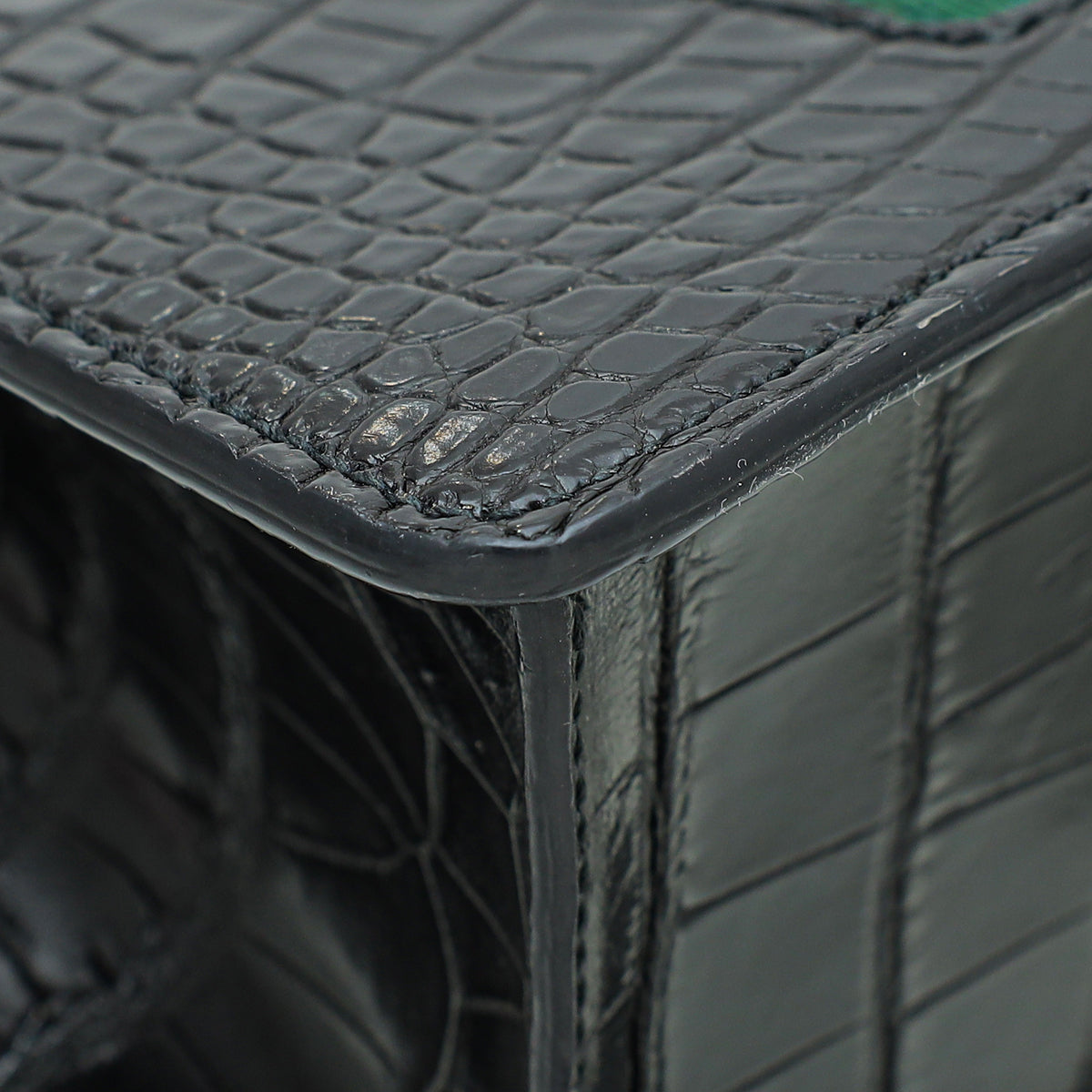 Gucci Shiny Black Alligator Sylvie Mini Top Handle Bag