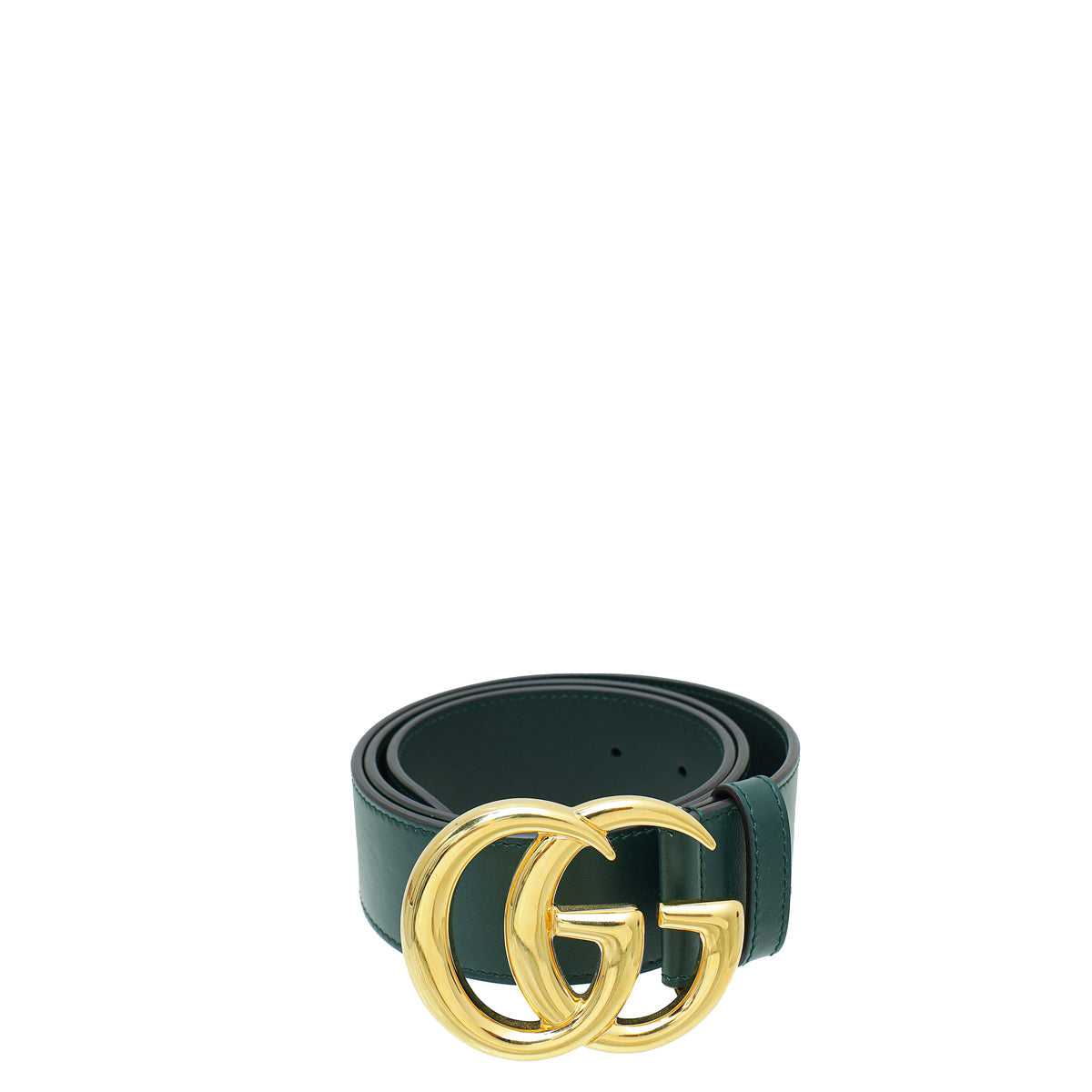 Gucci Green GG Marmont Leather Belt with Shiny Buckle 32