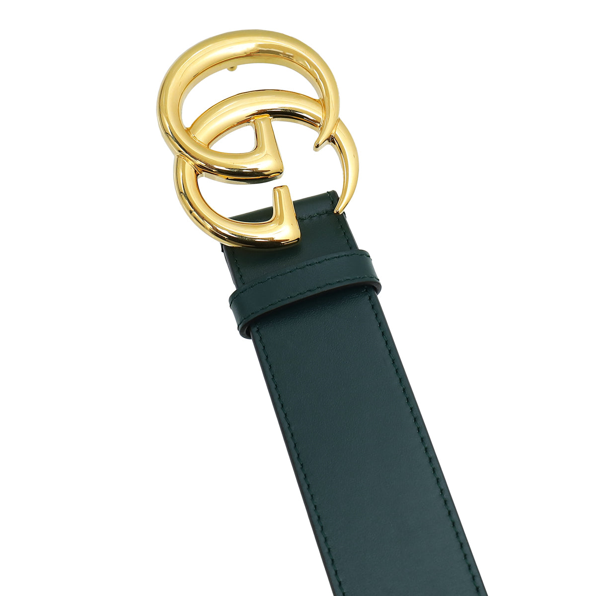 Gucci Green GG Marmont Leather Belt with Shiny Buckle 32
