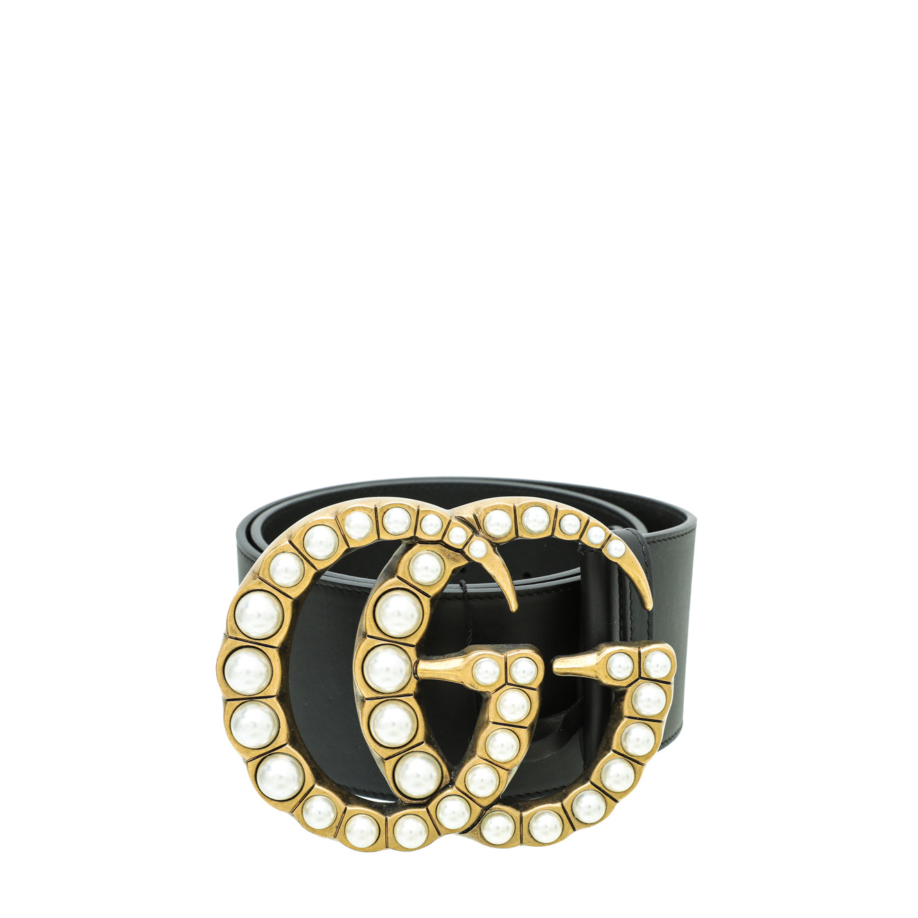 Gucci Black Double G Pearl Buckle Wide 70mm Belt 32
