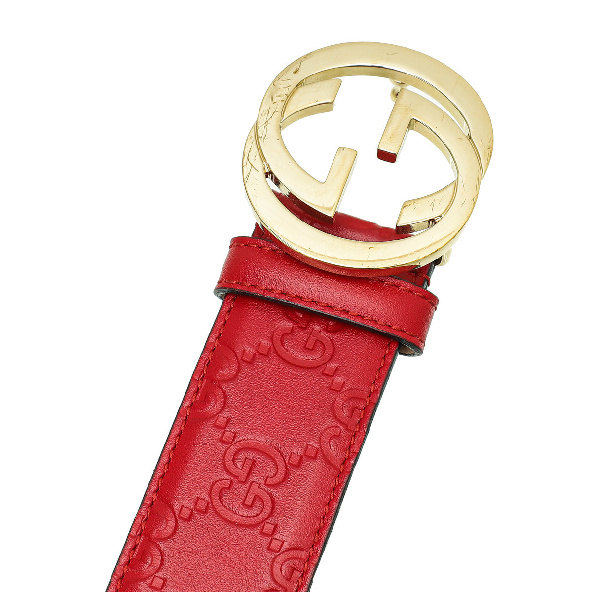 Gucci Red Guccissima Interlocking G Buckle Belt 38