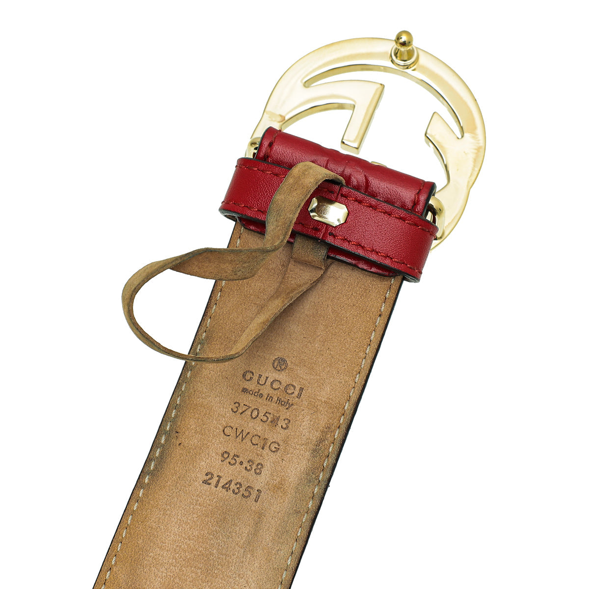 Gucci Red Guccissima Interlocking G Buckle Belt 38