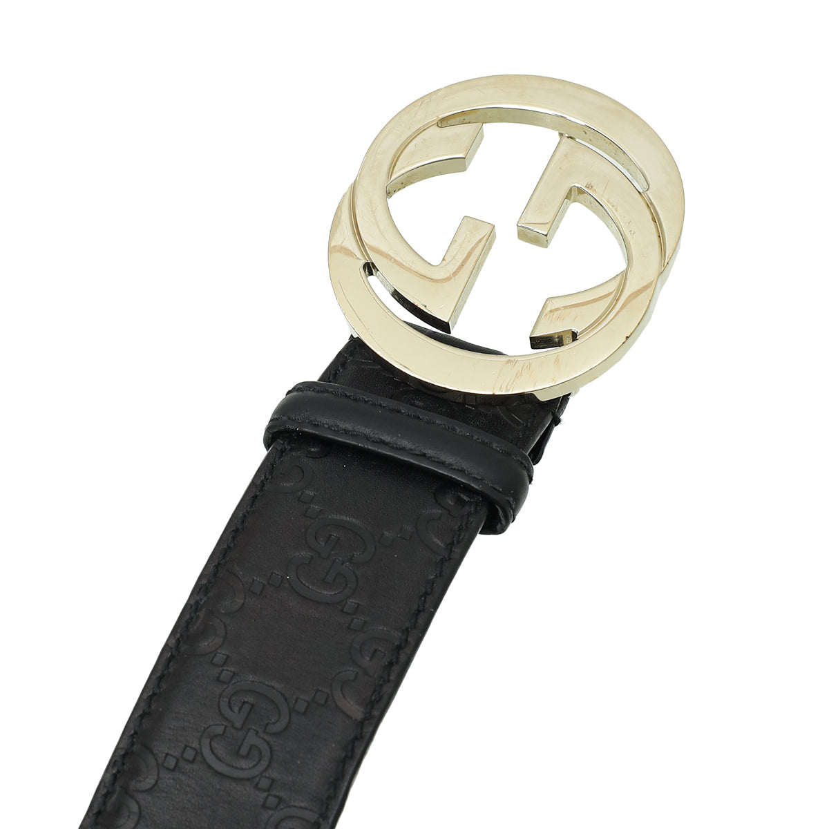 Gucci Black Guccissima Interlocking G Buckle Belt 38