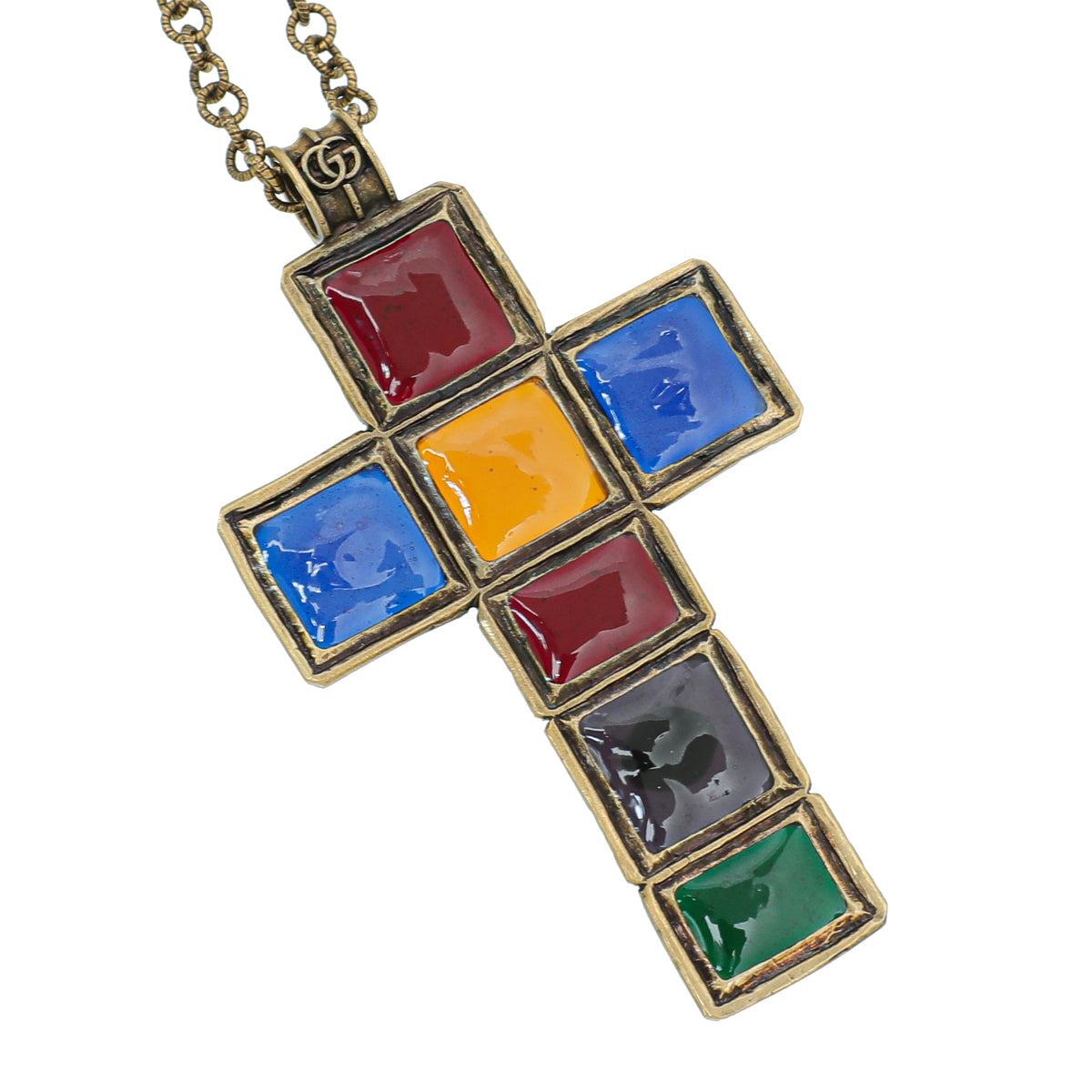 Gucci Multicolor Resin Gripoix Cross Large Pendant Necklace