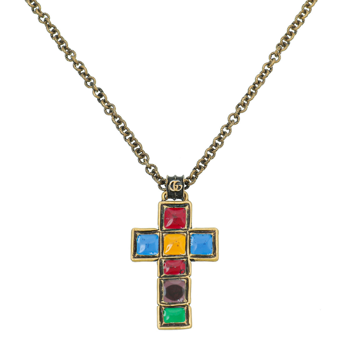 Gucci Multicolor Resin Gripoix Cross Small Pendant Necklace