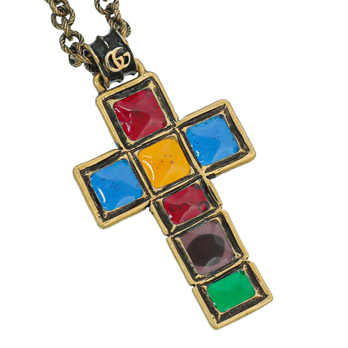 Gucci Multicolor Resin Gripoix Cross Small Pendant Necklace