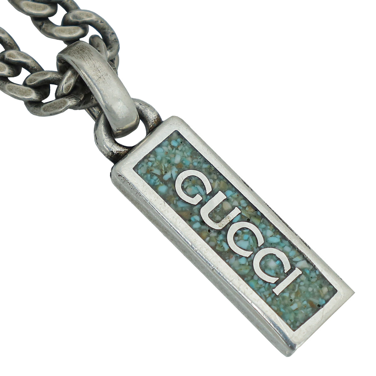 Gucci Silver Logo Enamel Pendant Necklace