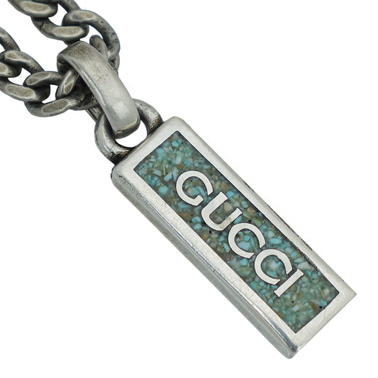 Gucci Silver Logo Enamel Pendant Necklace