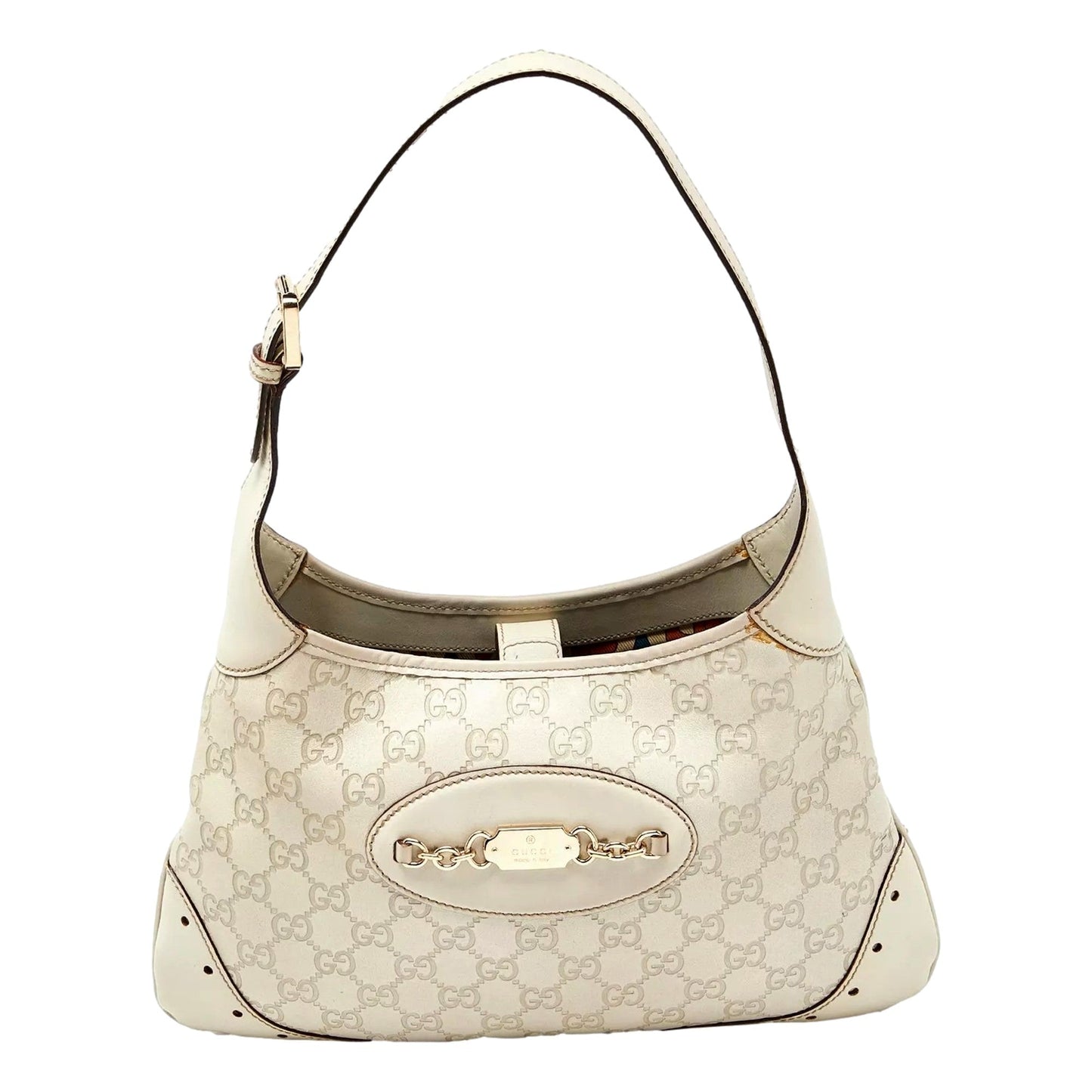 Gucci Guccissima Punch Hobo Handbag Logo White Leather