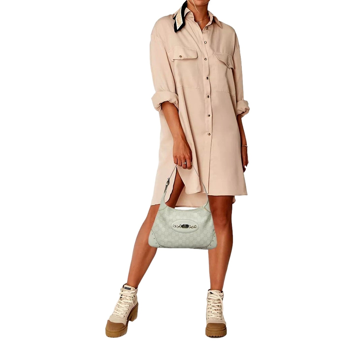 Gucci Guccissima Punch Hobo Handbag Logo White Leather