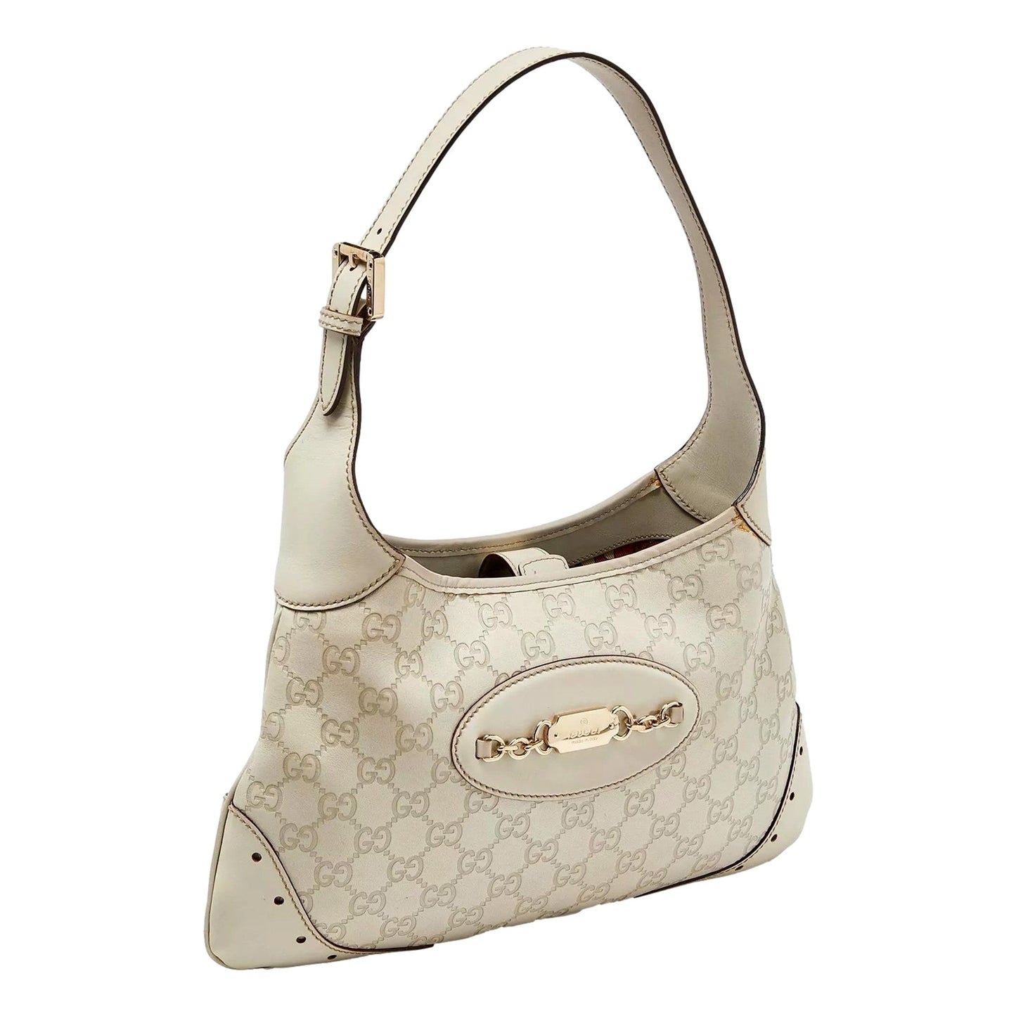 Gucci Guccissima Punch Hobo Handbag Logo White Leather