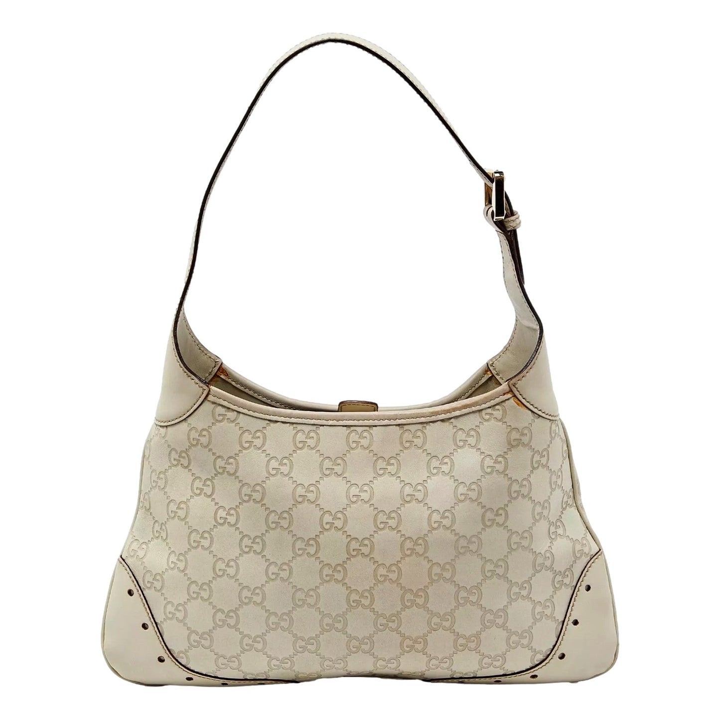 Gucci Guccissima Punch Hobo Handbag Logo White Leather