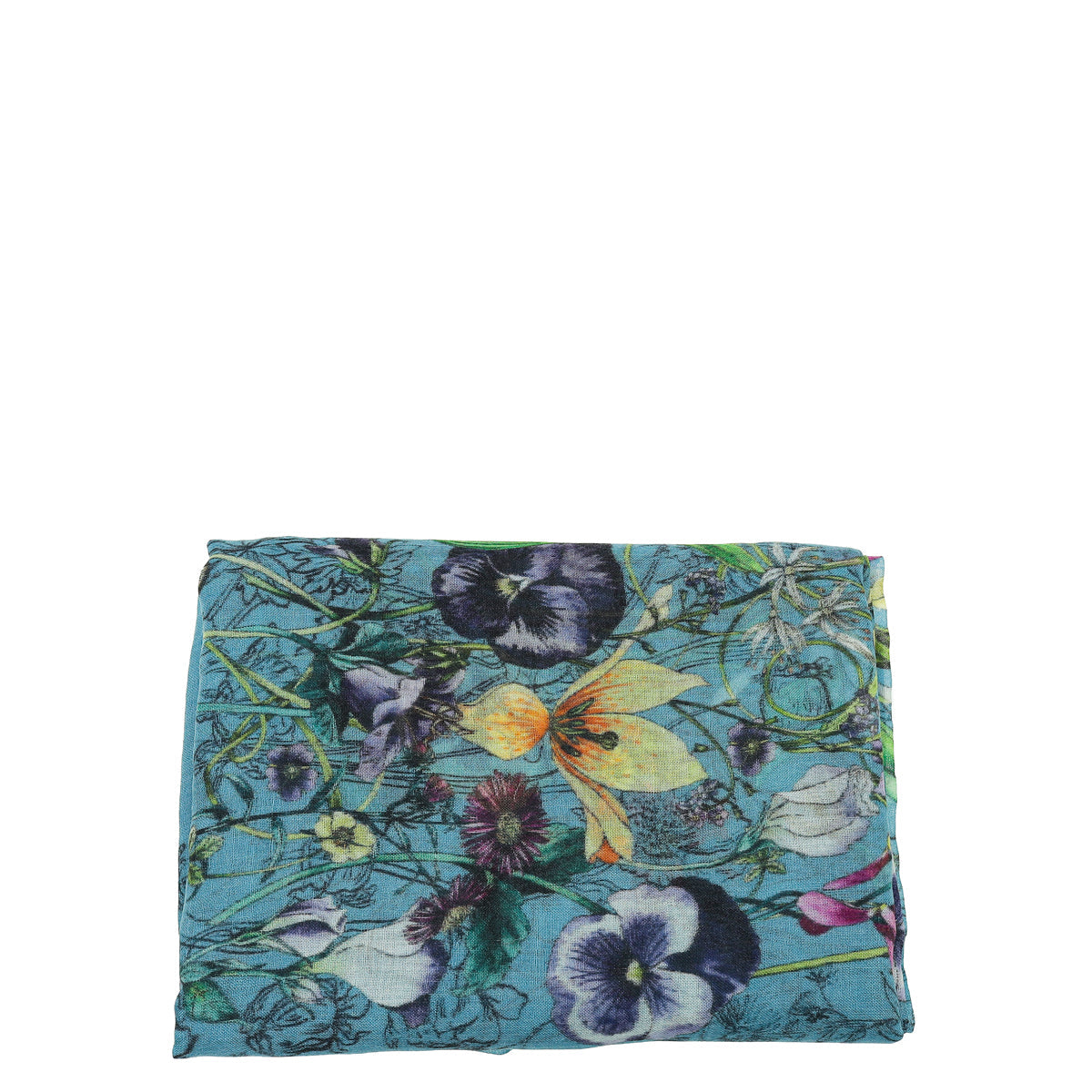 Gucci Blue Multicolor Flower Print Cashmere Shawl