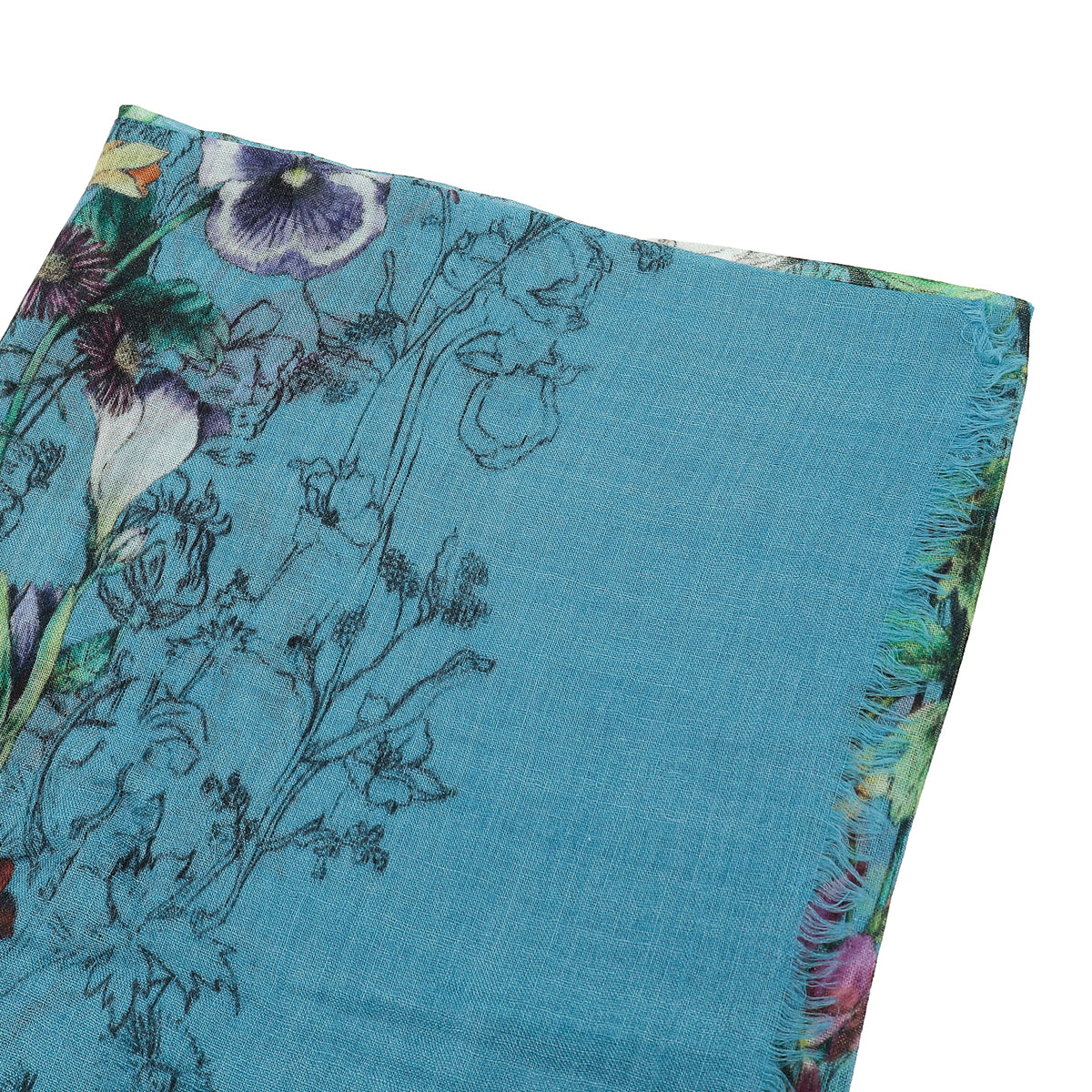 Gucci Blue Multicolor Flower Print Cashmere Shawl