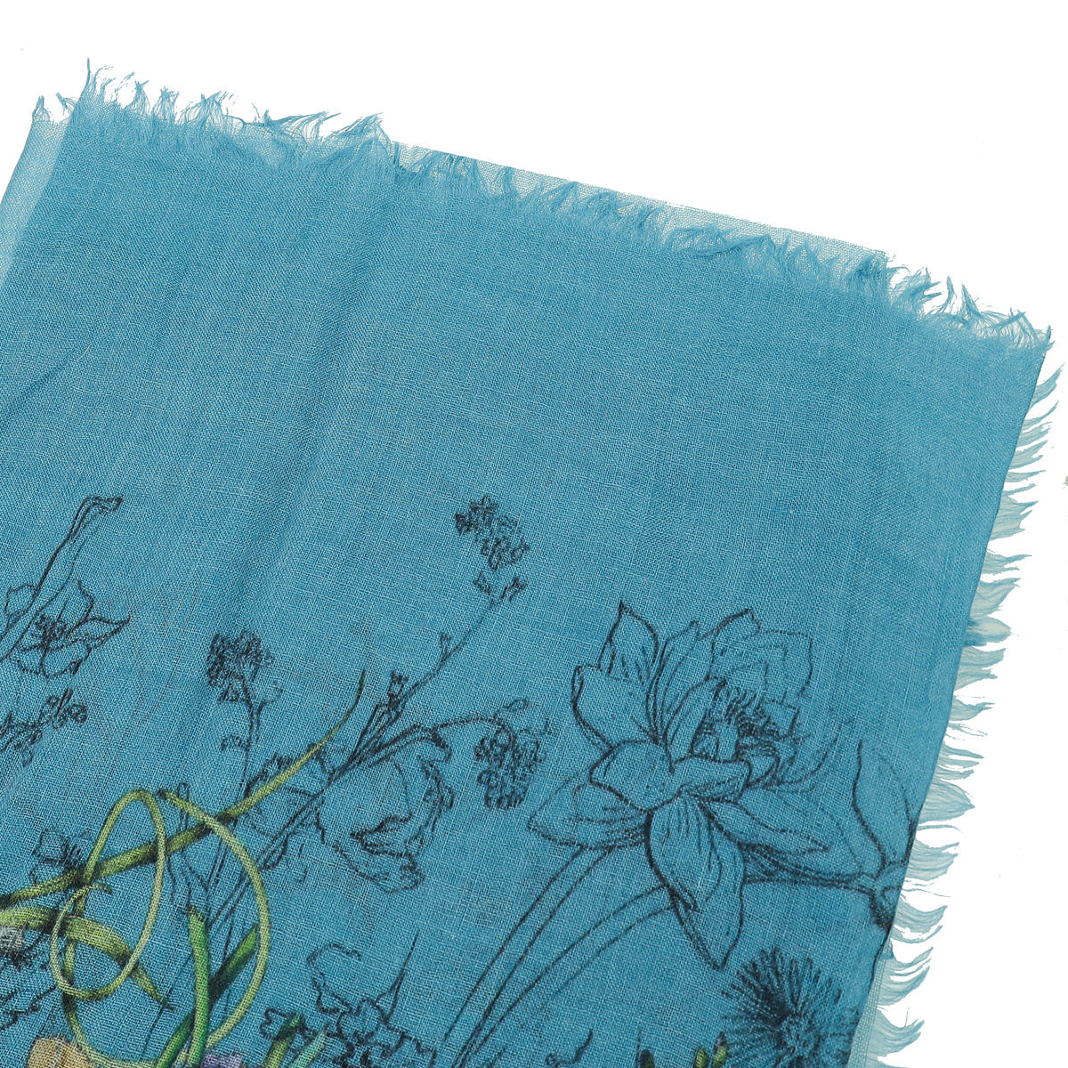 Gucci Blue Multicolor Flower Print Cashmere Shawl