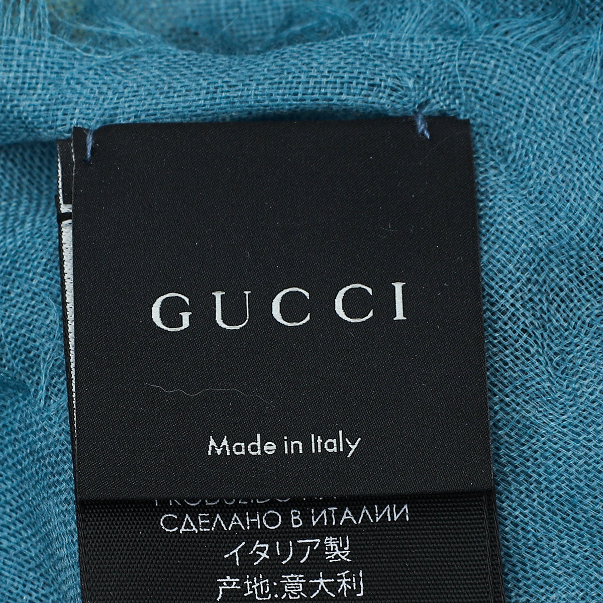 Gucci Blue Multicolor Flower Print Cashmere Shawl