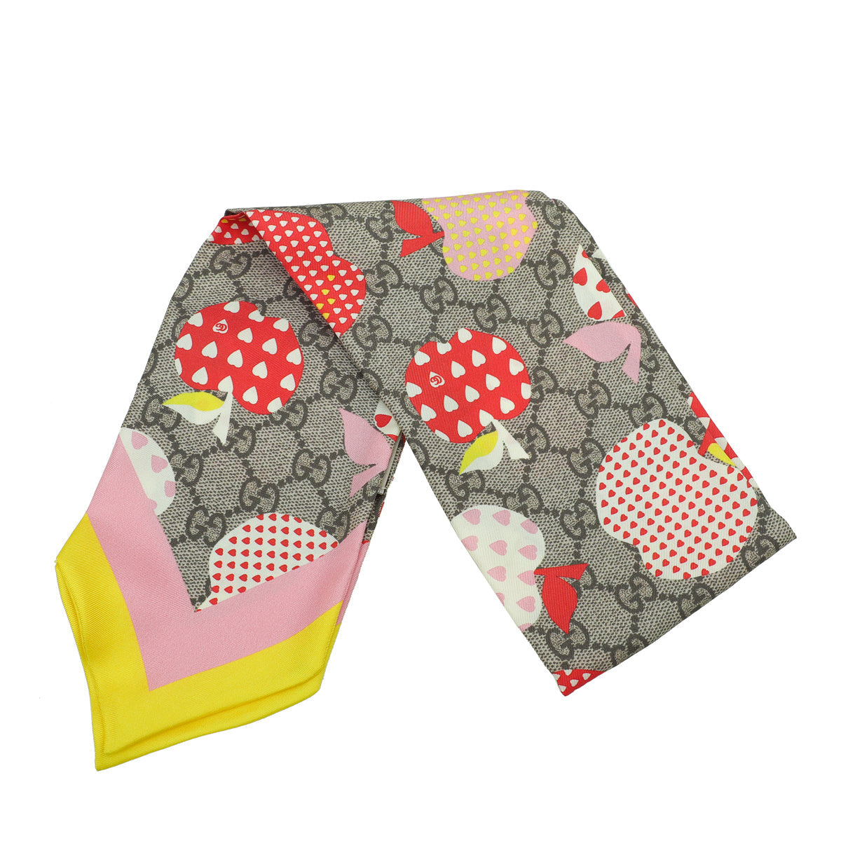 Gucci Ebony Multicolor Les Pommes Neck Bow Silk Scarf
