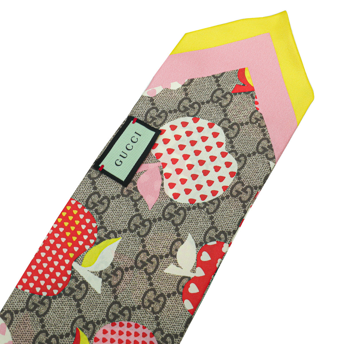 Gucci Ebony Multicolor Les Pommes Neck Bow Silk Scarf